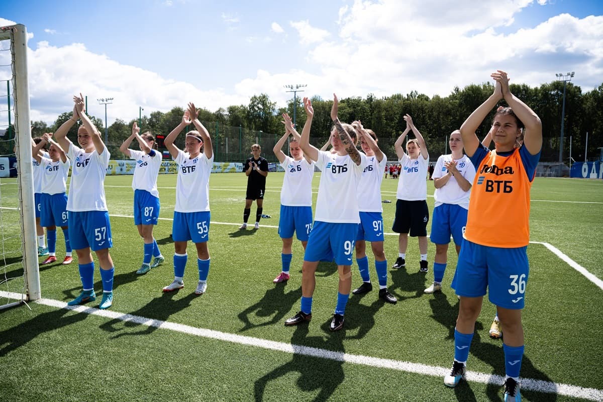 WFC Dynamo players thank their fans after the match with Spartak in Novogorsk