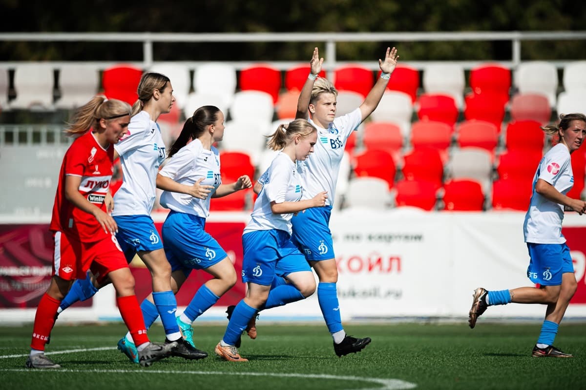 Anastasia Orlova celebrates a goal against the red-and-whites