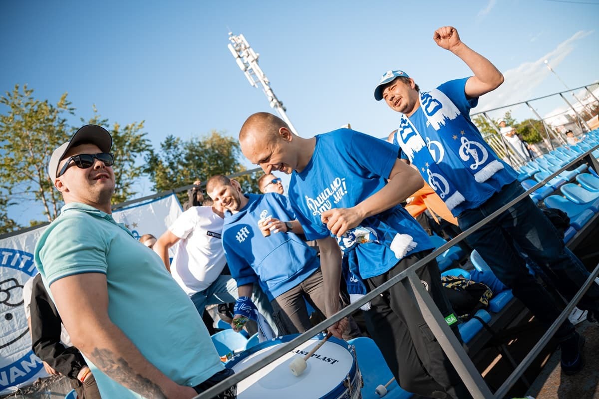 Dynamo fans in the stands at the Novogorsk base during a game with Enisey in season 2023